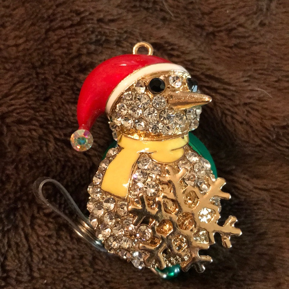 Rhinestone enamel Christmas Bird badge reel